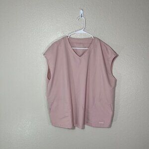 Jaanuu Scrub Top Womens Large Cap Sleeve 2 Pocket V Neck Medical Nurse Pink